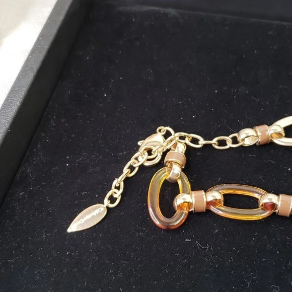 Coldwater Creek necklace Boho faux  amber tortoise gold necklace - Picture 2 of 6